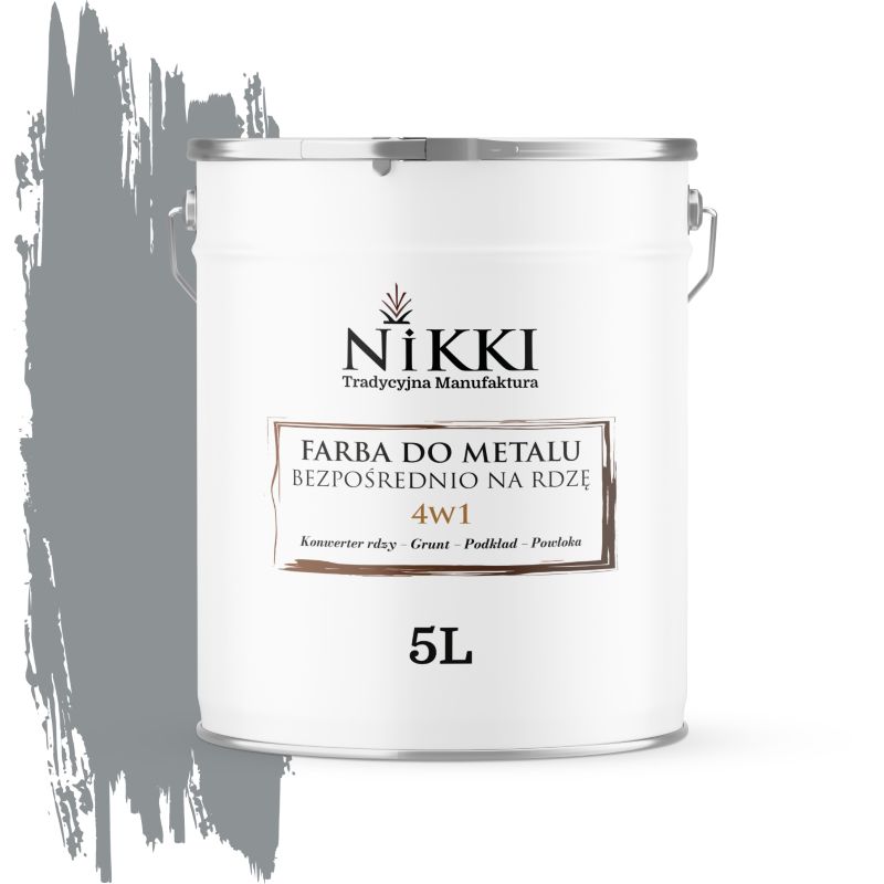 Farba do Metalu Antykorozyjna 4w1 NIKKI Szary RAL7045 Satyna 5L