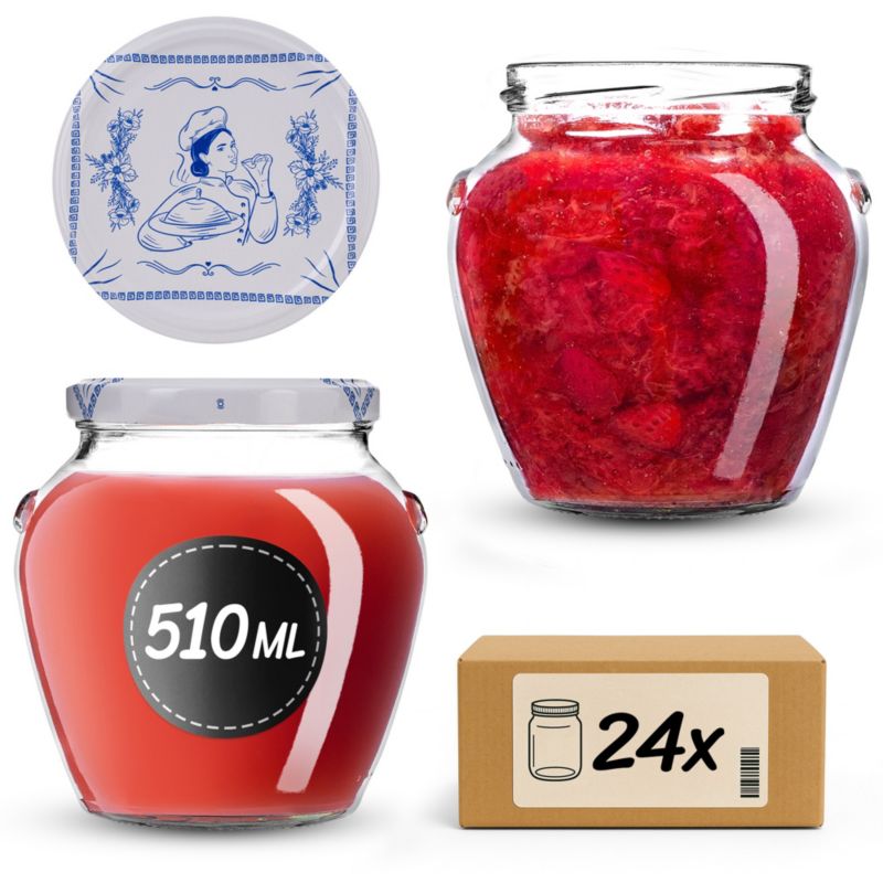 Słoiki KADAX na przetwory 510ml + wieczka "Makatka Folk" 82 mm 24 szt.