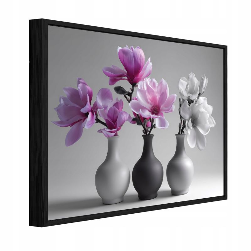 Obraz W Ramie WALLARENA Do Sypialni Salonu Na Płótnie Kwiaty w wazonie Abstrakcja Natura Różowy 100x70 cm PPR16447O1 1 szt.
