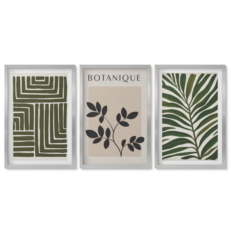 Tryptyk w srebrnej ramie Tulup 40x60 cm Botaniczne boho minimalizm Dekoracja ścienna do przedpokoju 1 kpl