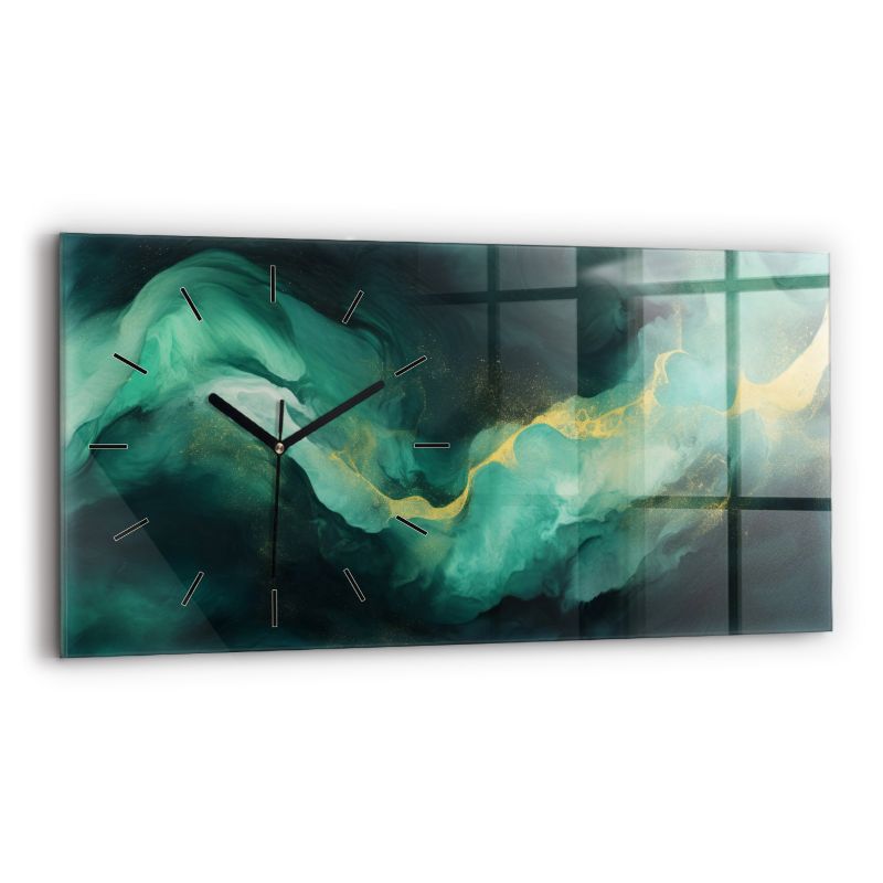 Zegar szklany czarne wskazówki Wallfluent 60x30 cm Zielony marmur 1 szt.