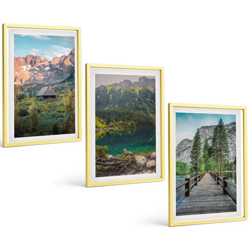 Zestaw Obrazów 3 Częściowy ArtPrintCave Złote Ramki 40x60 cm Dekoracja do Sypialni Górski krajobraz 1 kpl.