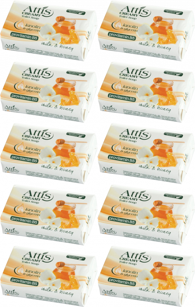 10x Mydło w kostce Gold Drop Attis, Creamy, mleko i miód, 100g