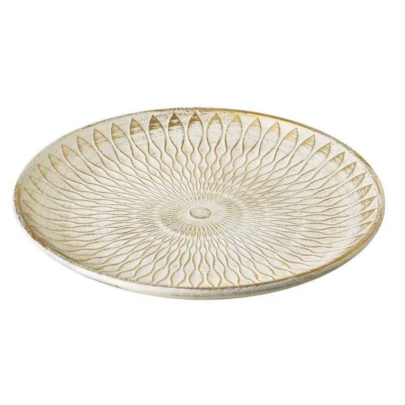 Patera drewniana biała przycierana złotem 29cm