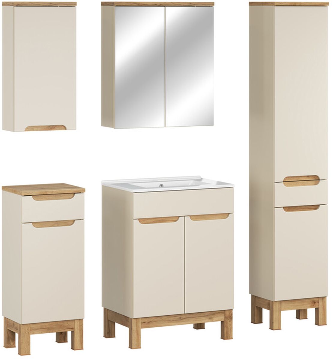 Comad Bali Cashmere zestaw meblowy 60 cm szafka stojąca z umywalką Lava i szafki boczne stojące/wiszące/lustrzana kaszmir/biały ... - Wysyłka w 24h