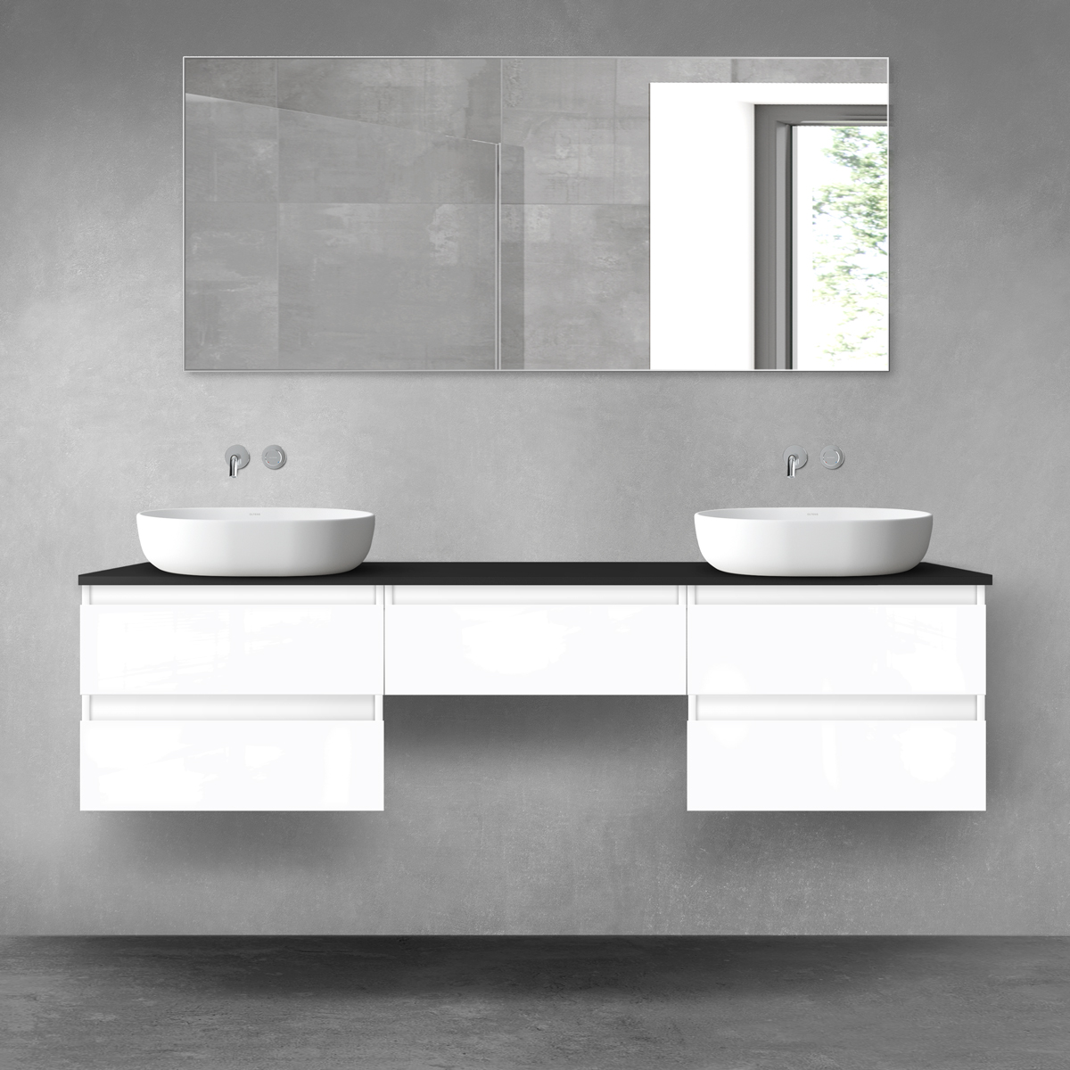 Oltens Vernal zestaw mebli łazienkowych 180 cm z blatem biały połysk/czarny mat 68504000 - Wysyłka w 24h
