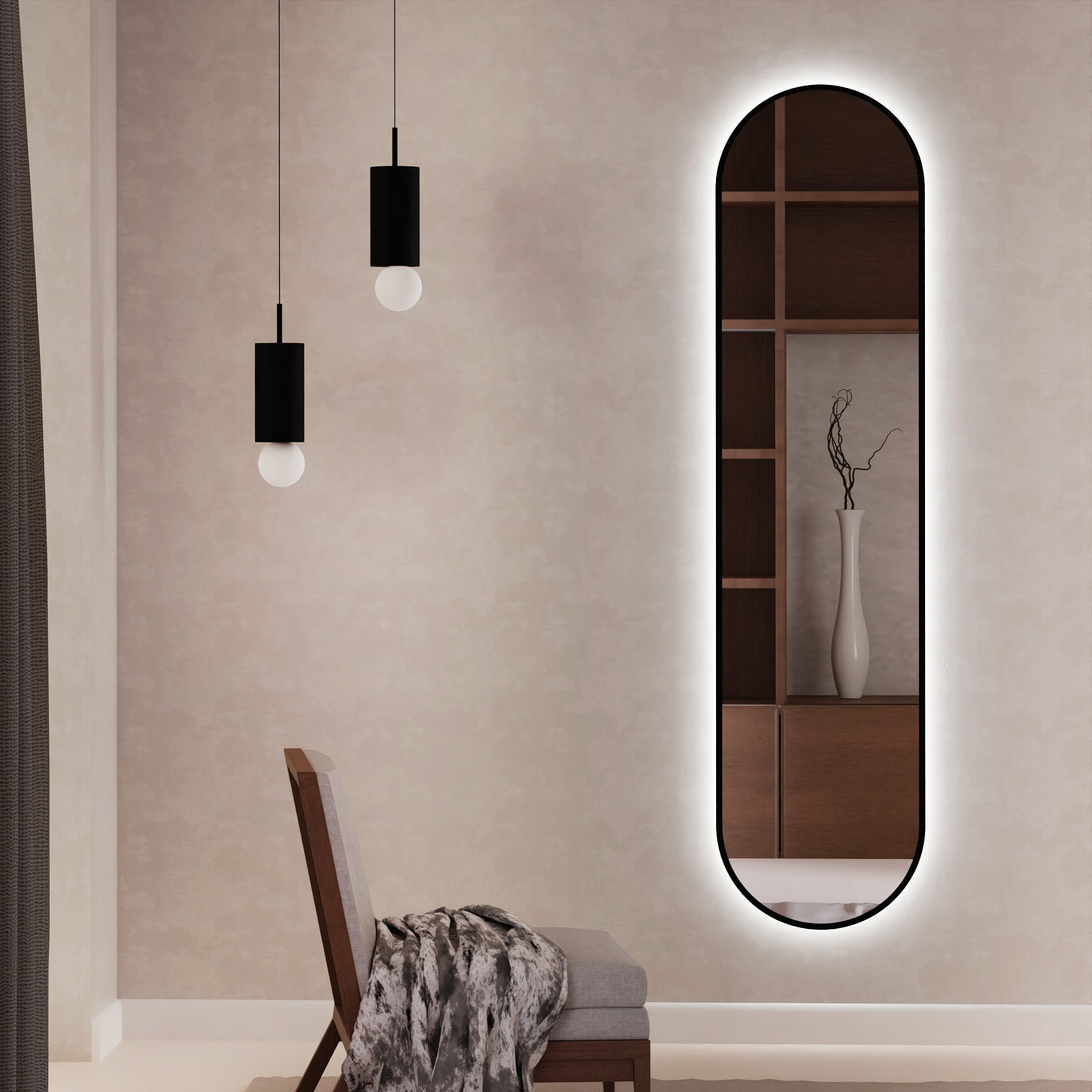 Baltica Design Tiny Border Pastille lustro 40x155 cm owalne z oświetleniem czarny