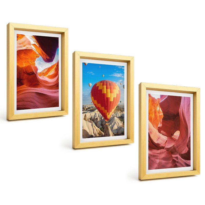 Galeria 3 Obrazów w Złotej Ramie ArtPrintCave 20x30 cm Komplet ścienny Pustynne wąwozy balonem 1 kpl.