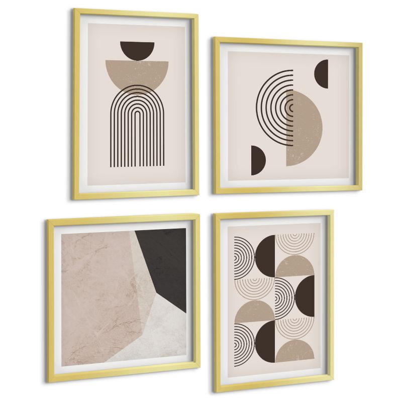 Zestaw Obrazów 4 Częściowy ArtPrintCave (2x50x50+2x40x60cm) Złota rama Abstrakcyjne geometryczne wzory 1 kpl.