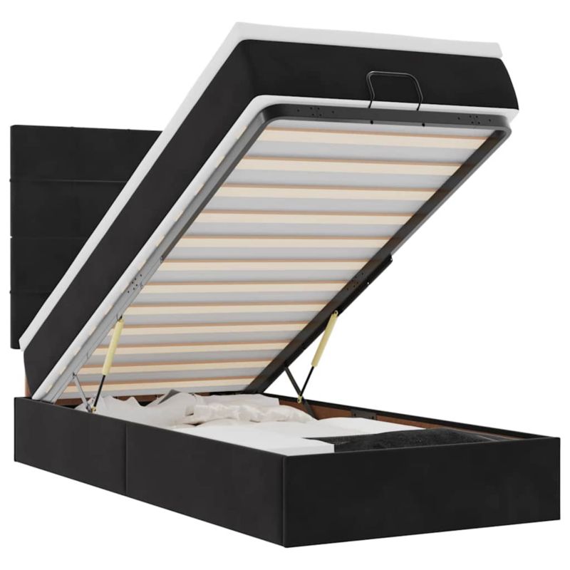 Łóżko otomana WaszeMeble z materacem 80x200 cm Czarny aksamit z LED ze schowkiem WM-3314284 1 szt.