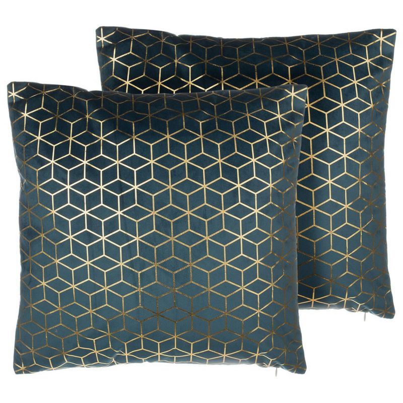 Zestaw 2 poduszek dekoracyjnych Celosia Welur 45 x 45 cm Lazurowy Wzór geometryczny 1 par.