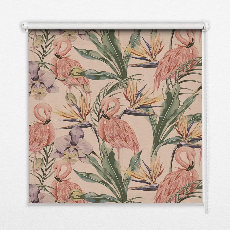 Roleta Do Sypialni Tulup 140x140 cm Flamingi I Kwiaty Montaż do ściany/sufitu 1 szt.