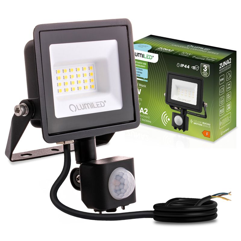 Naświetlacz LED Lumiled 20W 1800lm 6500K IP44 Czarny z Czujnikiem Ruchu 1 szt.