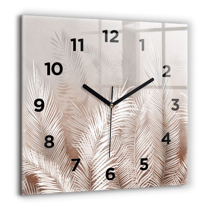 Zegar z czarnymi wskazówkami Wallfluent 60x60 cm Tropikalne liście boho 1 szt.