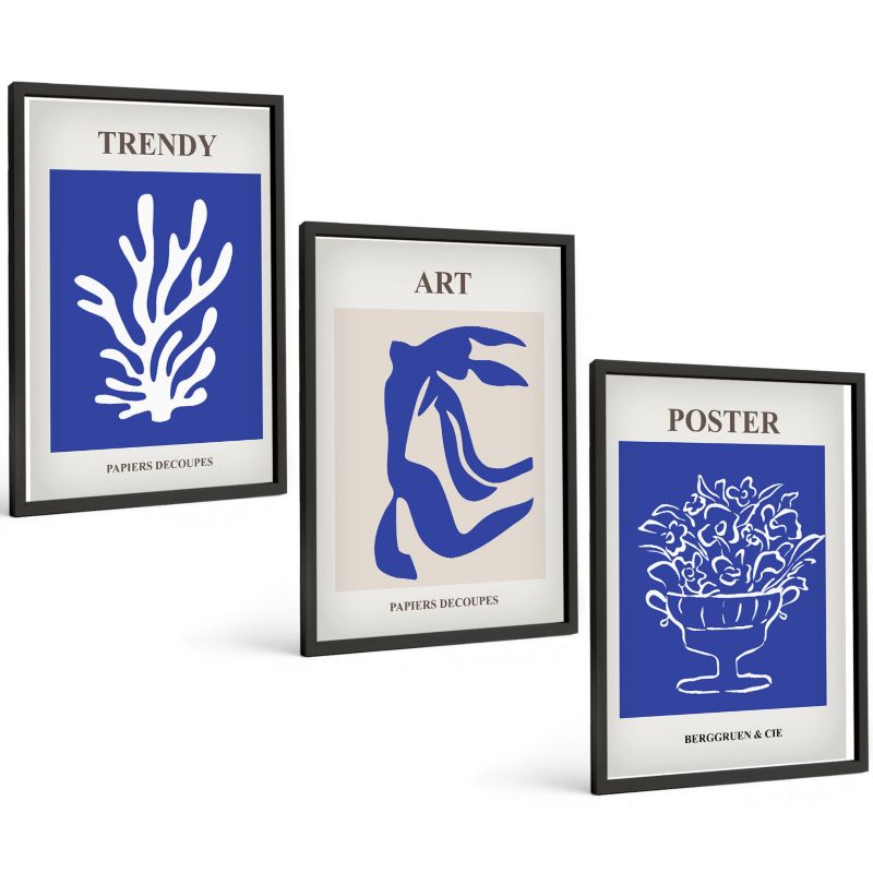 Zestaw Obrazów 3 Częściowy ArtPrintCave Czarne Ramki 40x60 cm Dekoracja do Sypialni Abstrakcyjne postery Matisse 1 kpl.