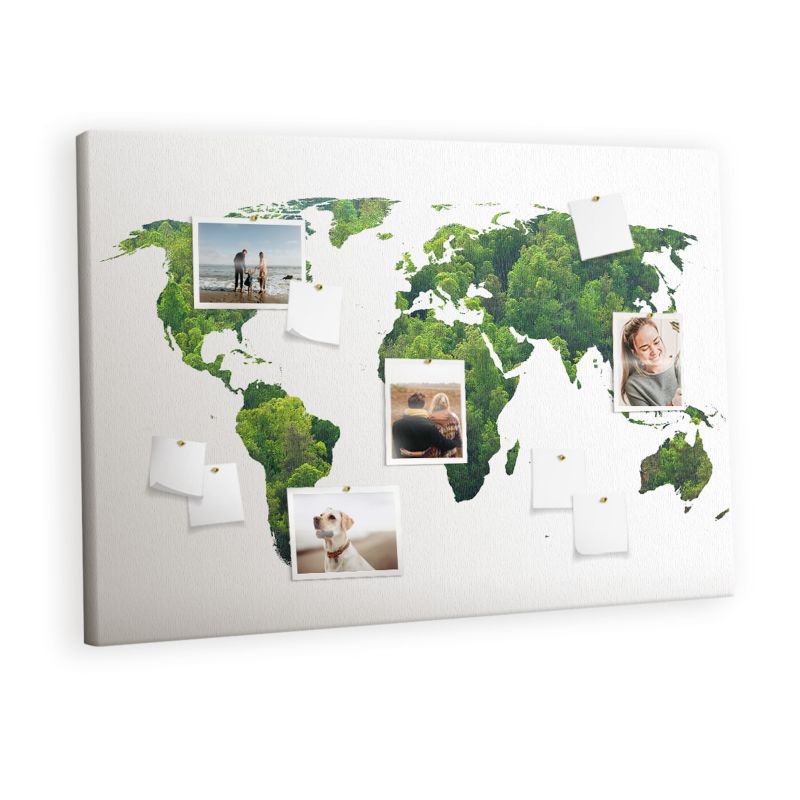 Organizer Ścienny Tablica Korkowa Na Płótnie Tulup 120x80 cm Mapa zielony las Pinezki metaliczne 1 kpl