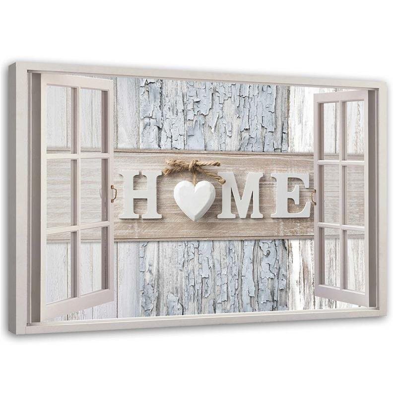 Obraz na płótnie Feeby Okno Napis Home Serce shabby chic 45x30cm 1szt