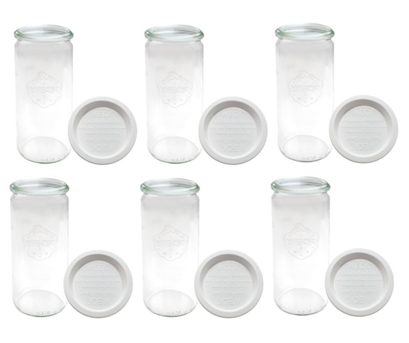 Słoiki MODO24 Weck 1040 ml fi 80 cylinder plastikowe wieka 6 kpl.