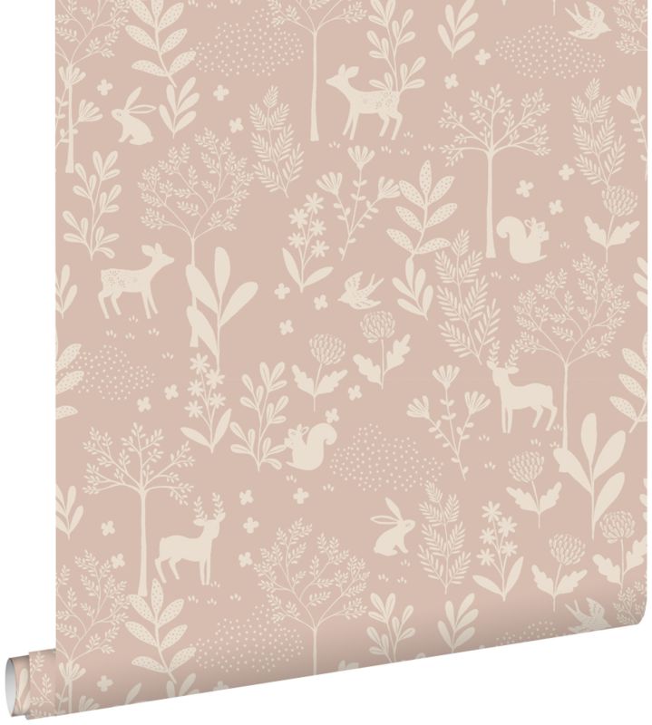 Tapeta ESTAhome las ze zwierzętami leśnymi starego różu 53 cm x 10.05 m - 1 rol.