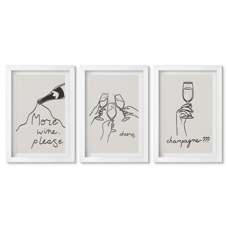 Obrazy w białej ramie Tulup 20x30 cm Szampan Wino line-art Galeria ścienna 1 kpl