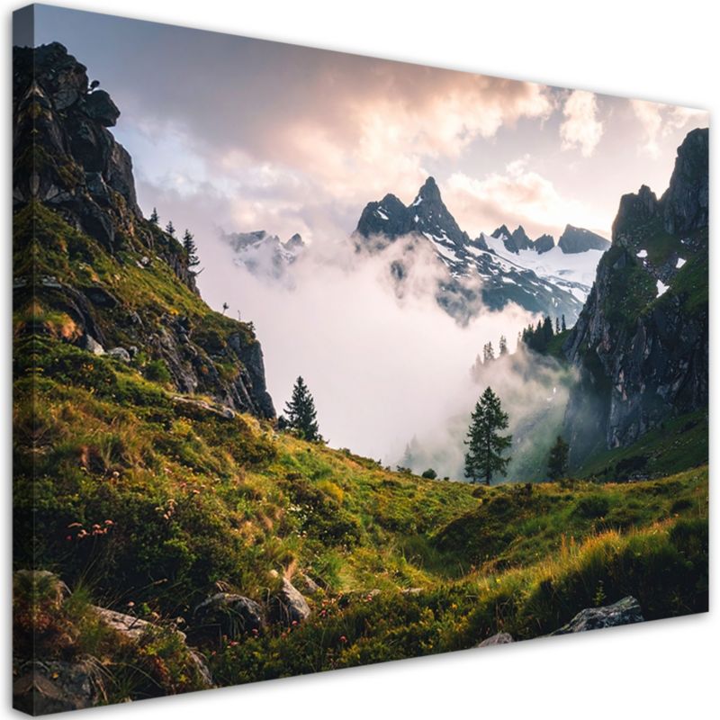Obraz do salonu sypialni biura Feeby Pejzaż widok góry las mgła natura 120x80cm 1szt
