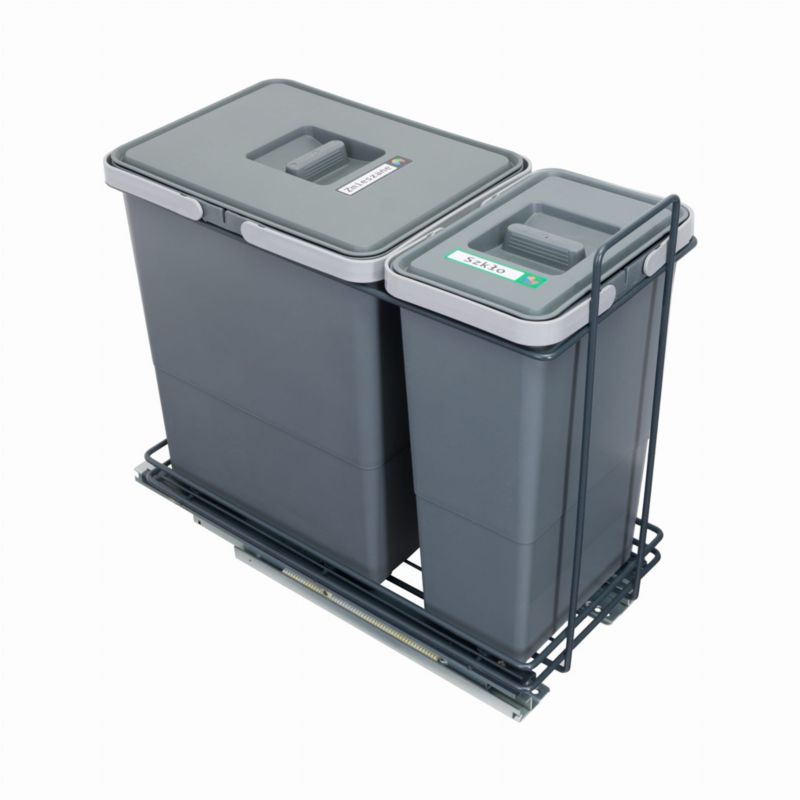 Sortownik śmieci ECOCUBE antracyt do szafki od 30 cm cichy domyk 2 kosze 1x18 1x8l 1 kpl.