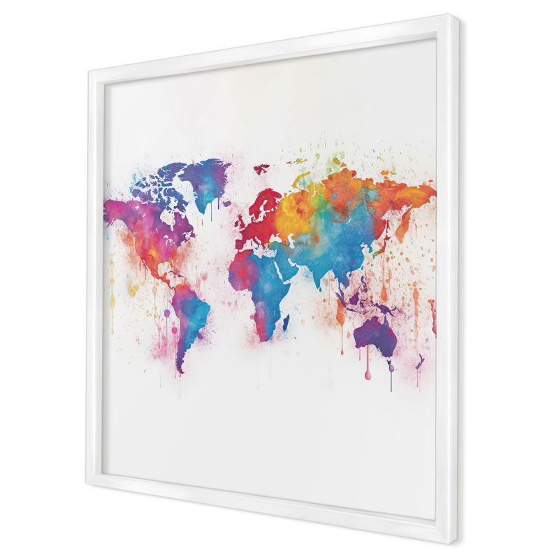 Tablica magnetyczna ozdobna Wallfluent 50x50 Kolorowa mapa w białej ramie 1szt