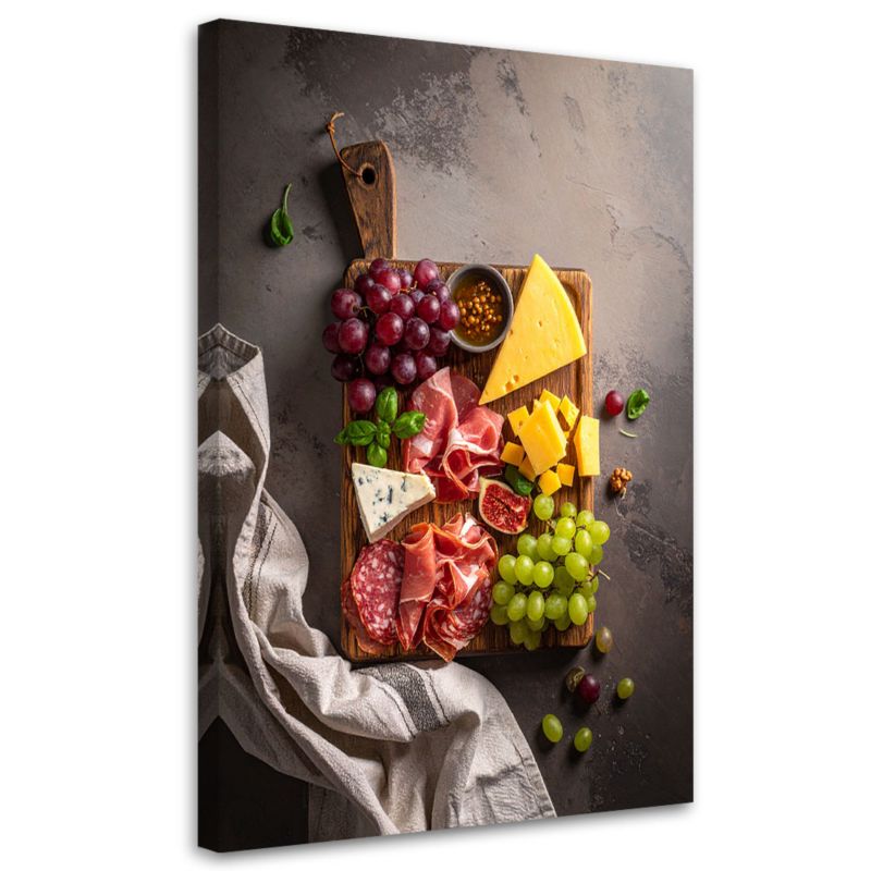 Obraz pionowy do kuchni jadalni restauracji Feeby Deska wędlin serów winogron 40x60cm 1szt