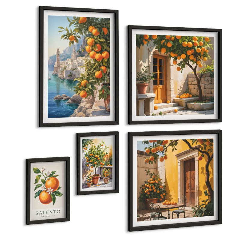 Zestaw 5 Obrazów ArtPrintCave (2x50x50+2x20x30+40x60cm) Czarna rama Miejskie widoki budynków 1 kpl.