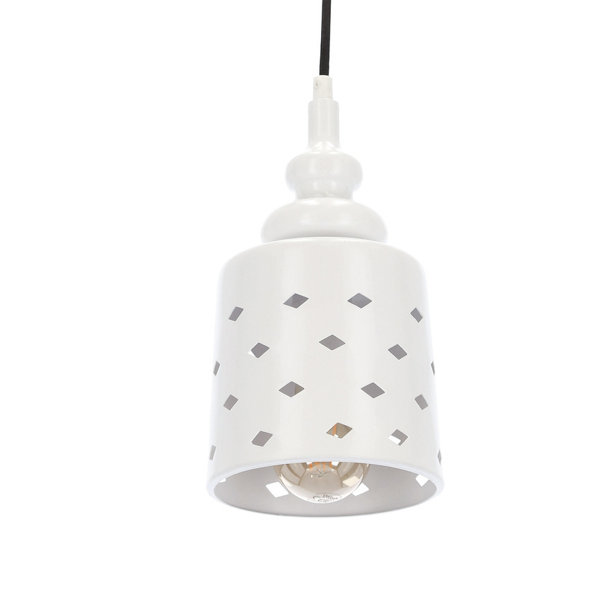 Biała lampa wisząca z regulacją wysokości do salonu HAMP metal