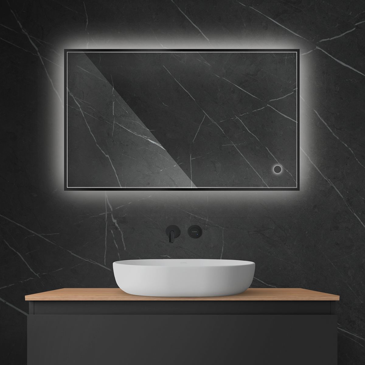 Oltens Nordlis lustro 60x100 cm prostokątne z oświetleniem od tyłu z matą grzewczą czarny 64111300 - Wysyłka w 24h
