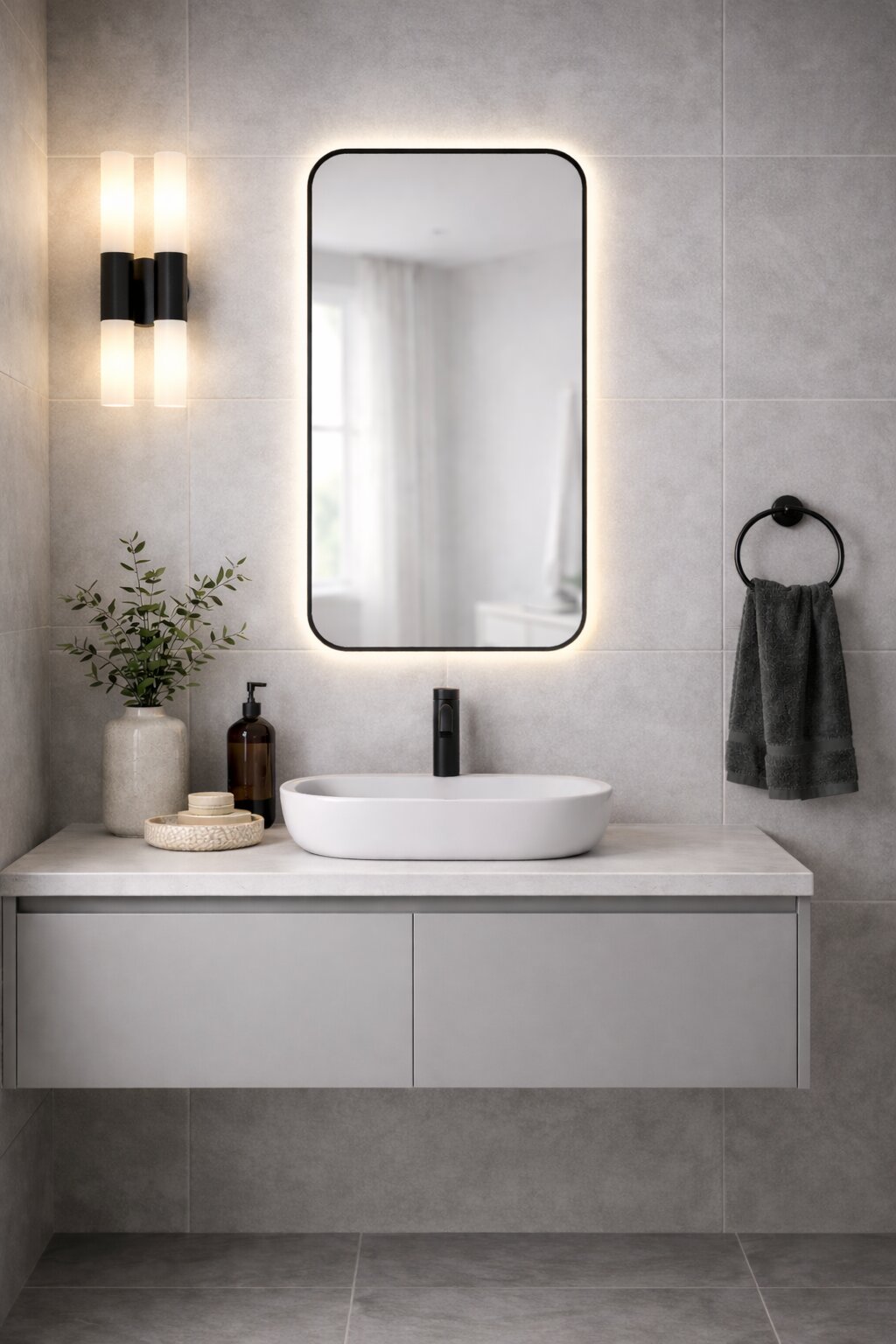 Baltica Design Stone Aura S lustro 90x60 cm z oświetleniem LED rama czarna barwa neutralna