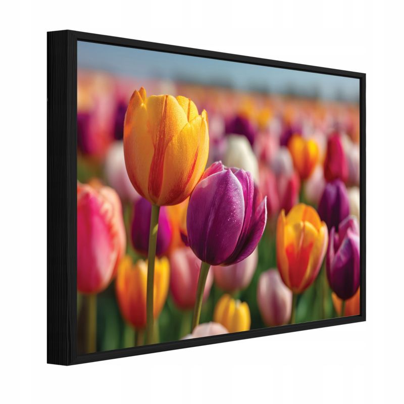 Obraz W Ramie WALLARENA Do Sypialni Salonu Na Płótnie Kwiaty Natura Tulipany Kolorowy 60x40 cm PPR16205O4 1 szt.