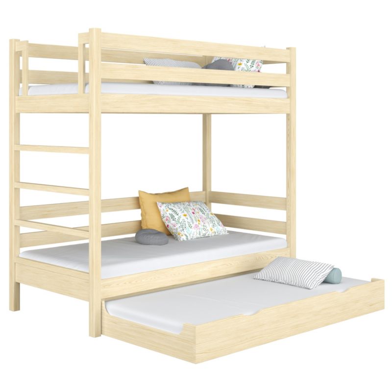 Drewniane łóżko N-WOOD piętrowe z szufladą na materac N03 sosna bezbarwna 90x200 1szt.