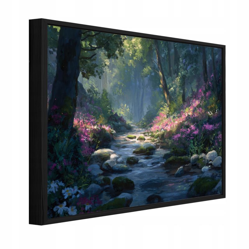Obraz W Ramie WALLARENA Do Sypialni Salonu Na Płótnie Las Krajobraz Rzeka Zielony 120x80 cm PPR16332O20 1 szt.