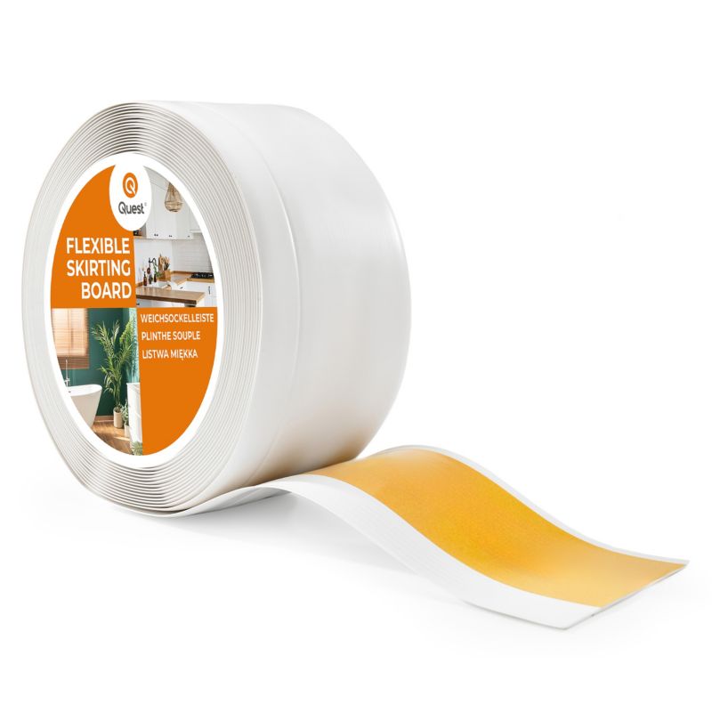 Listwa przypodłogowa samoprzylepna PCV 100x25mm QUEST, elastyczna, miękka listwa cokołowa - 5 m, biały, 1 szt.