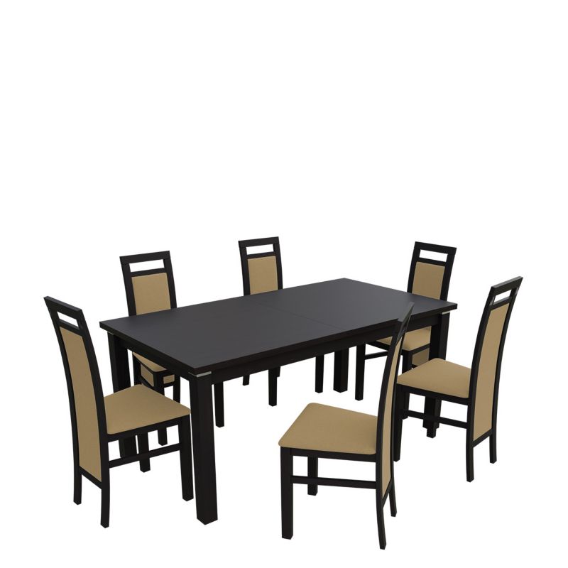 Zestaw RO25 MIRJAN 24 Stół rozkładany S18-L-S 80x160/200 + 6 krzeseł K75 wenge + piaskowy 1 kpl.