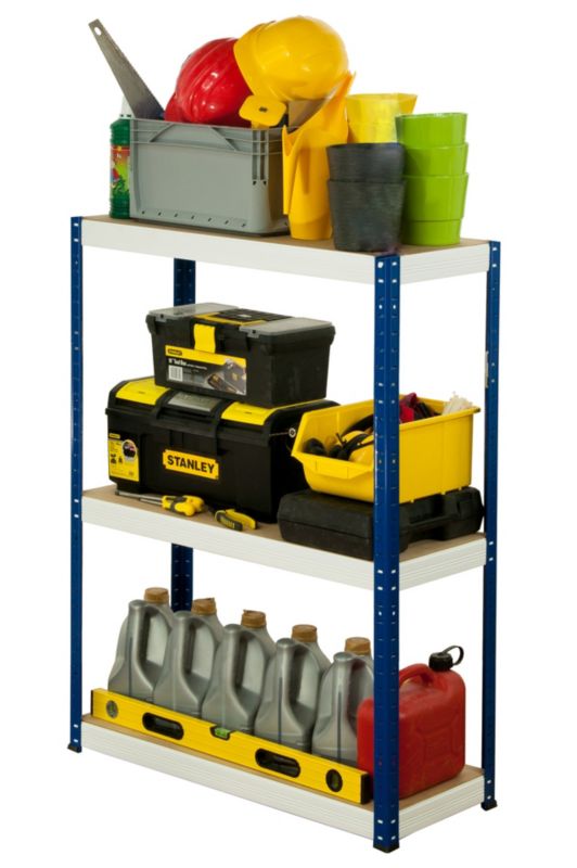 Regał magazynowy garażowy metalowy MODO24 niebiesko-biały helios 106x120x35cm 3 półki po 275 kg 1 szt.