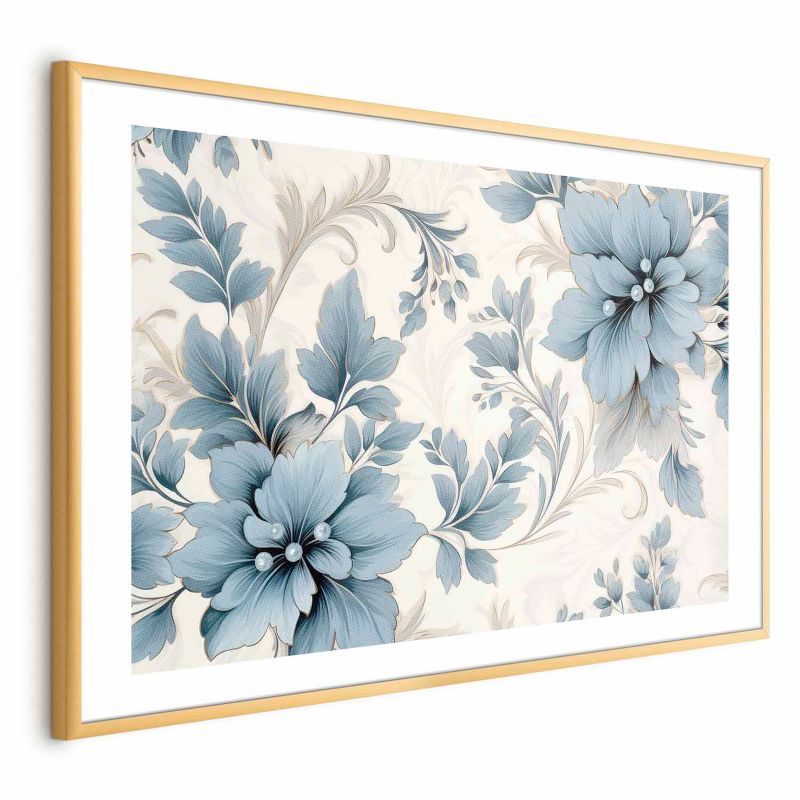 Plakat Artgeist Turkusowe retro kwiaty 60x40 cm z ramą złotą z marginesem 1 szt