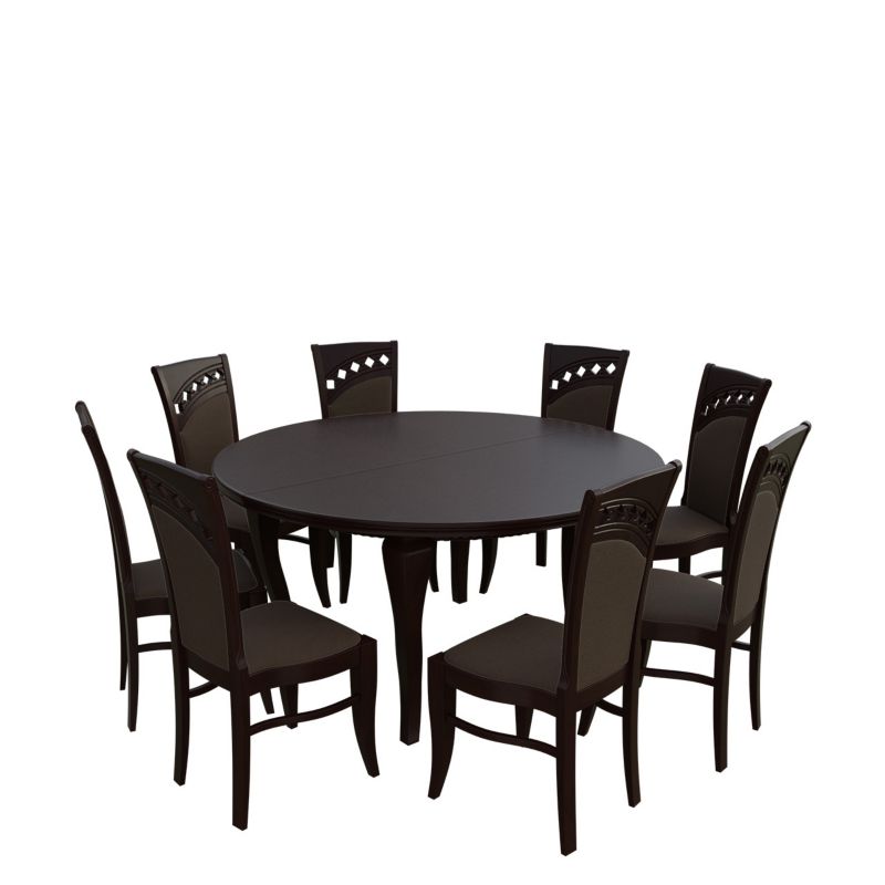 Zestaw RO31 MIRJAN 24 Stół rozkładany S27 150x150/200 + 8 krzeseł K49 orzech + gorzka czekolada 1 kpl.