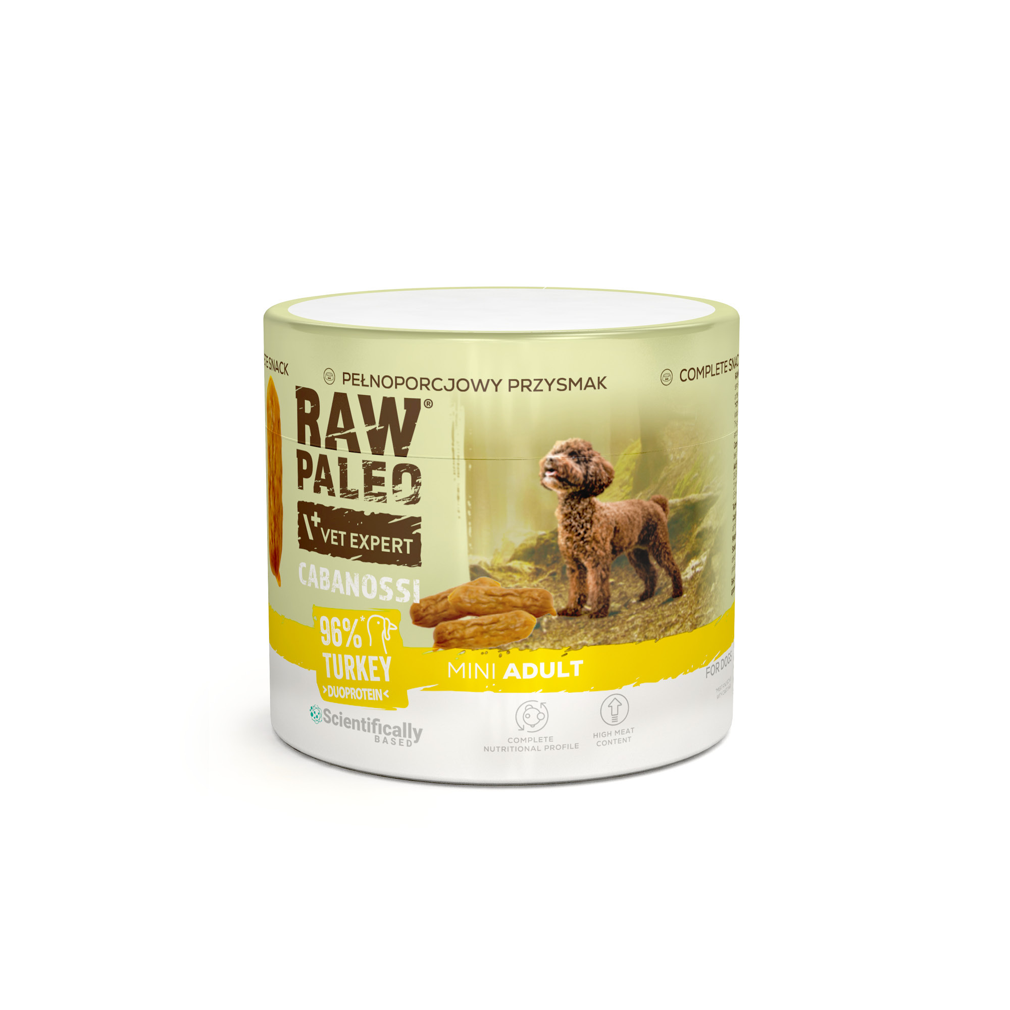 RAW PALEO Cabanossi Turkey Mini 100g - pełnoporcjowy naturalny przysmak w formie kiełbaski dla psa
