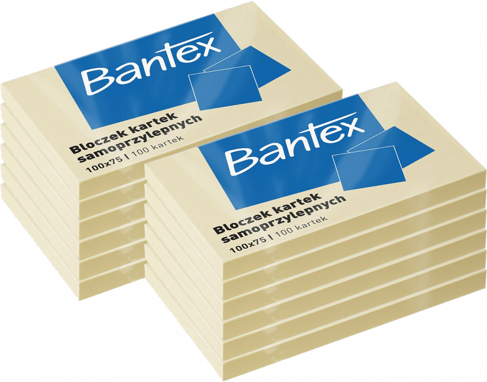 12x Karteczki samoprzylepne Bantex, 100x75mm, 100 karteczek, żółty