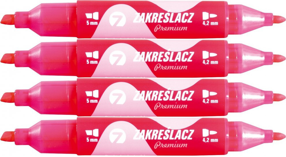 4x Zakreślacz dwustronny Tetis, okrągła/ścięta, 4.2mm/5mm, różowy