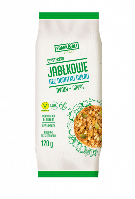 Ciasteczka jabłkowe Frank&Oli, dynia+gryka, bez cukru, 120 g