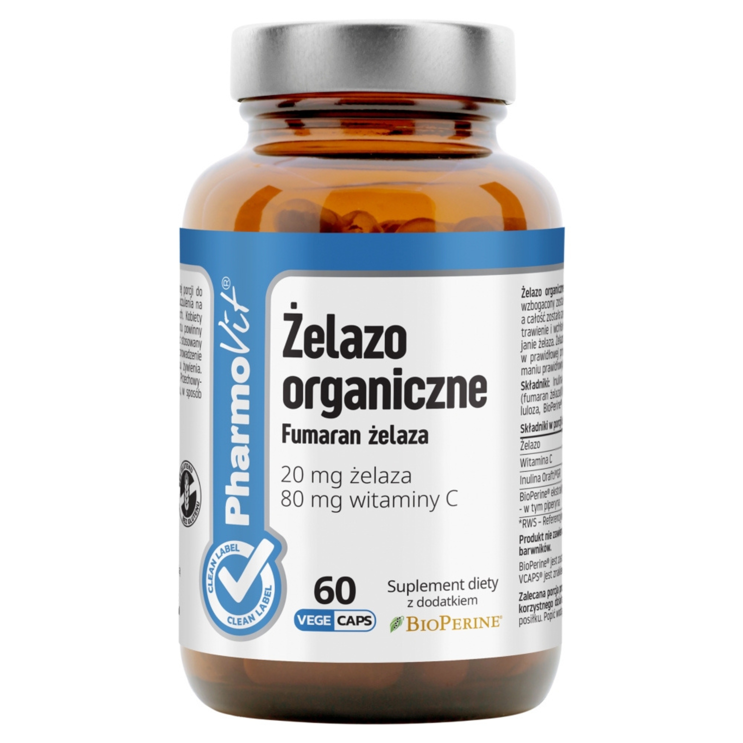 Pharmovit żelazo organiczne, 60 kapsułek vege