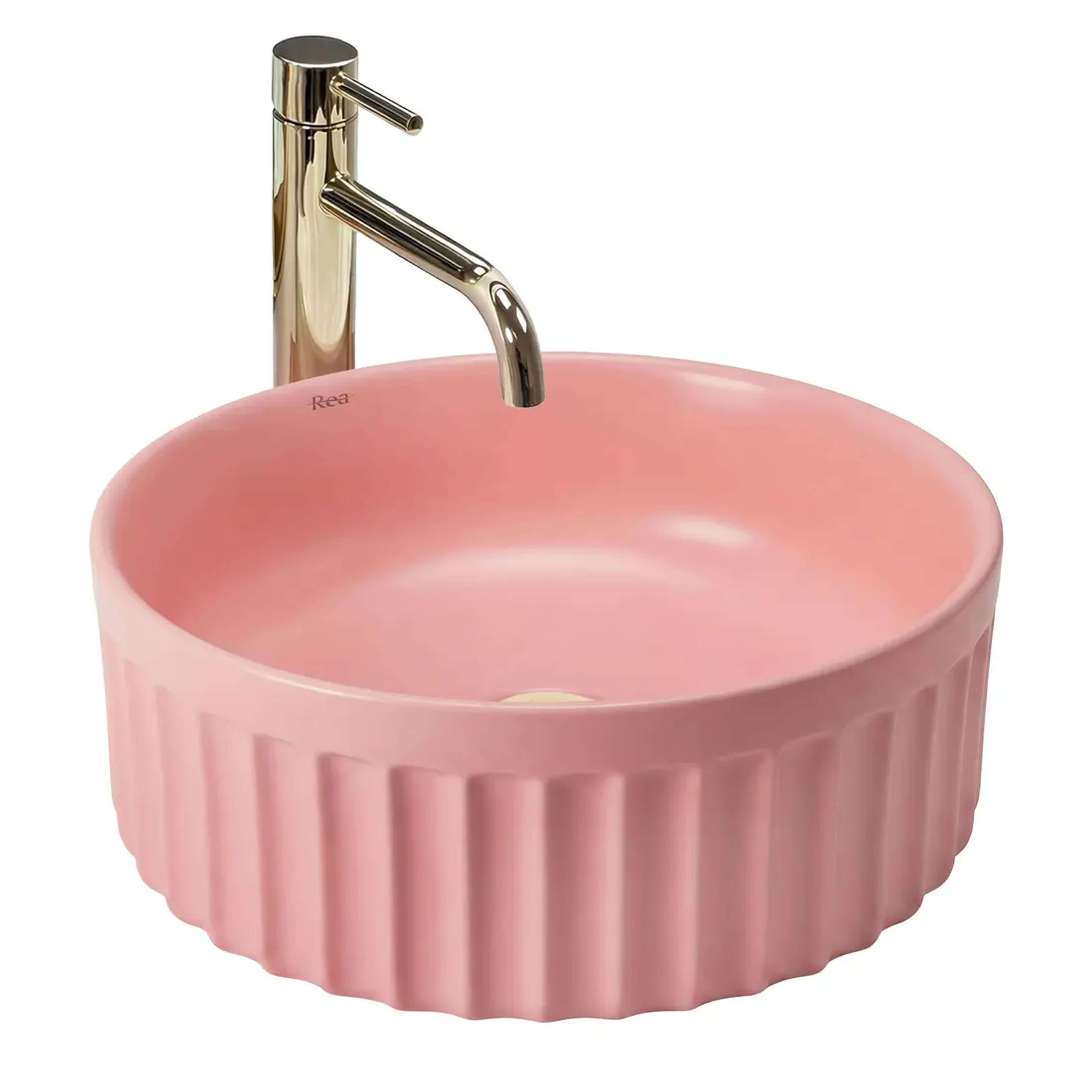 Rea Duo umywalka 38x38 cm okrągła nablatowa Sweet Pink Matt REA-U3606