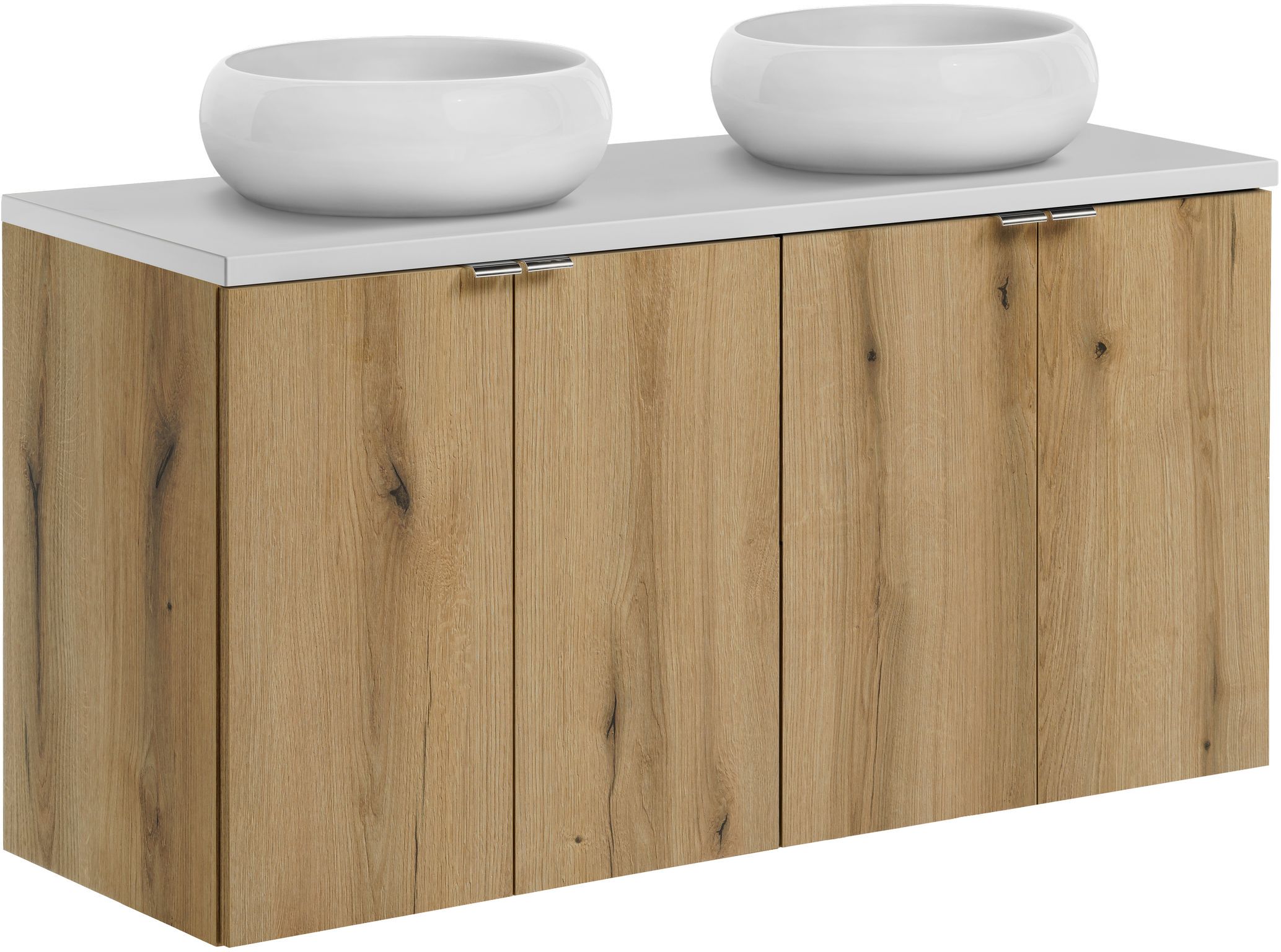 Zestaw Comad Nova Oak/White szafki 60 cm i 60 cm z blatem meblowym 120 cm dąb/biały i dwie umywalki 36x36 cm białe Wiki SET-NOA B WHITE ...