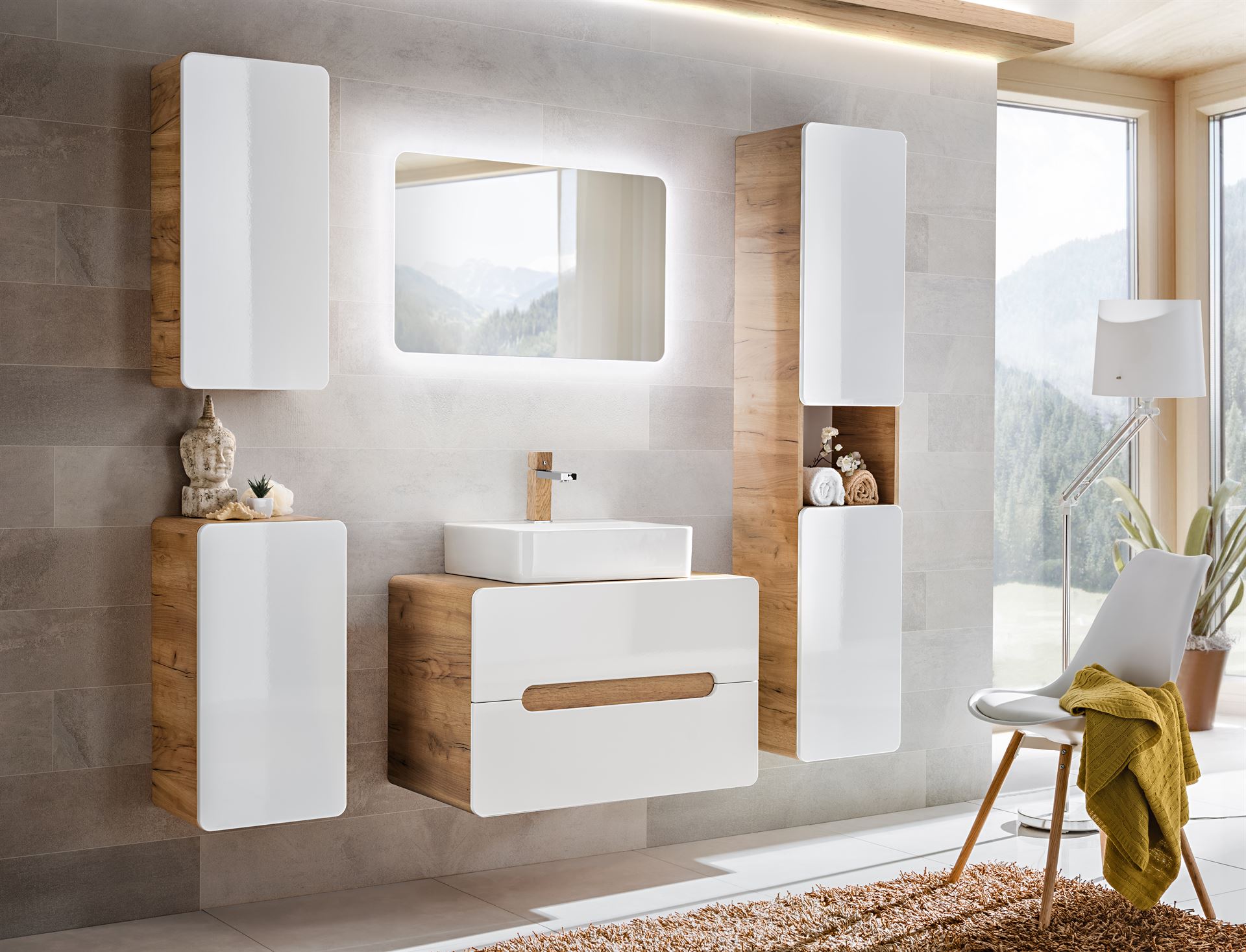 Comad Aruba White szafka z blatem 60x46x53 cm podumywalkowa wisząca biała-dąb ARUBAWHITE828-UN-60CMFSC