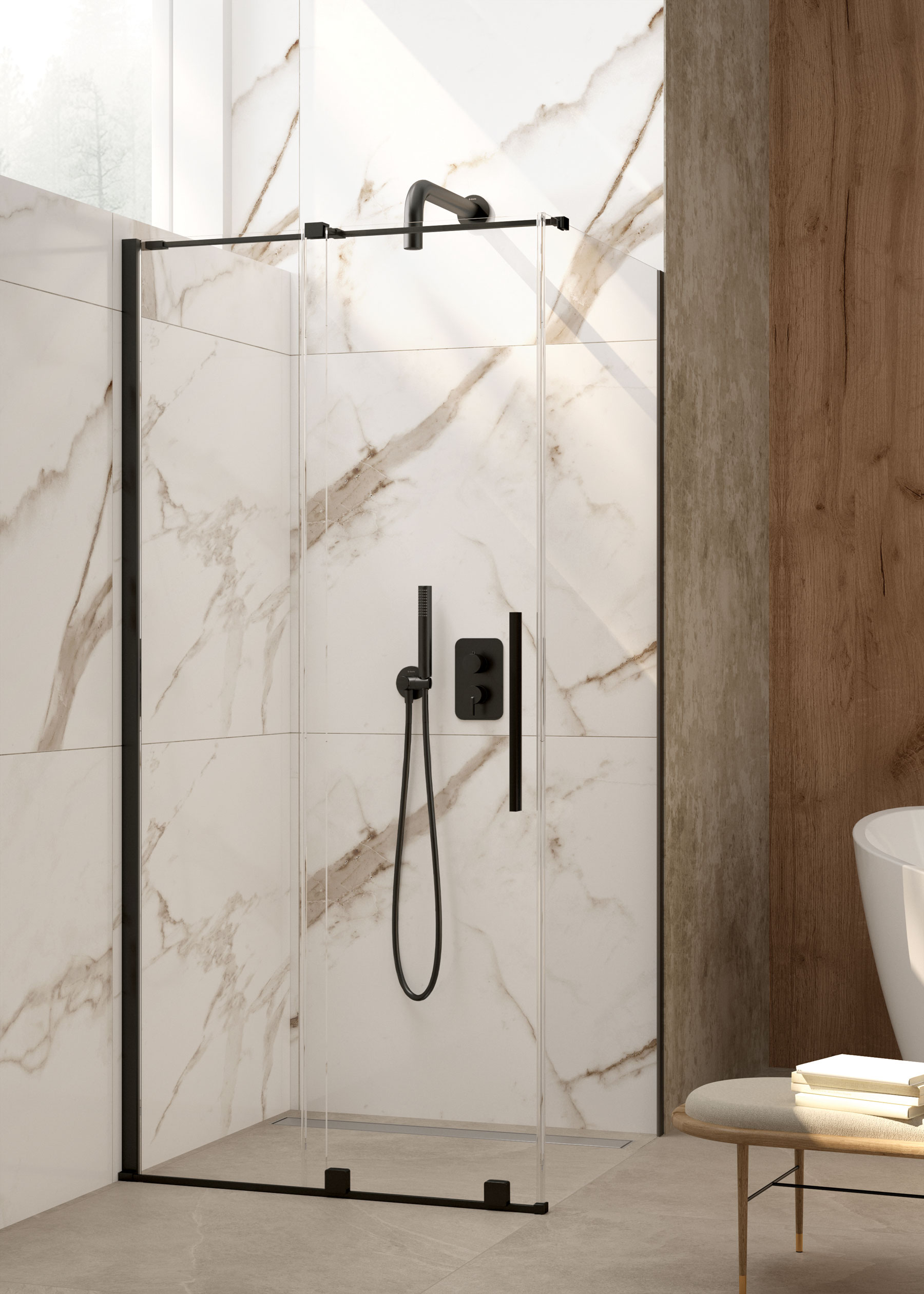 Deante Prizma ścianka prysznicowa walk-in 80 cm czarny mat/szkło przezroczyste KTJ_N38P