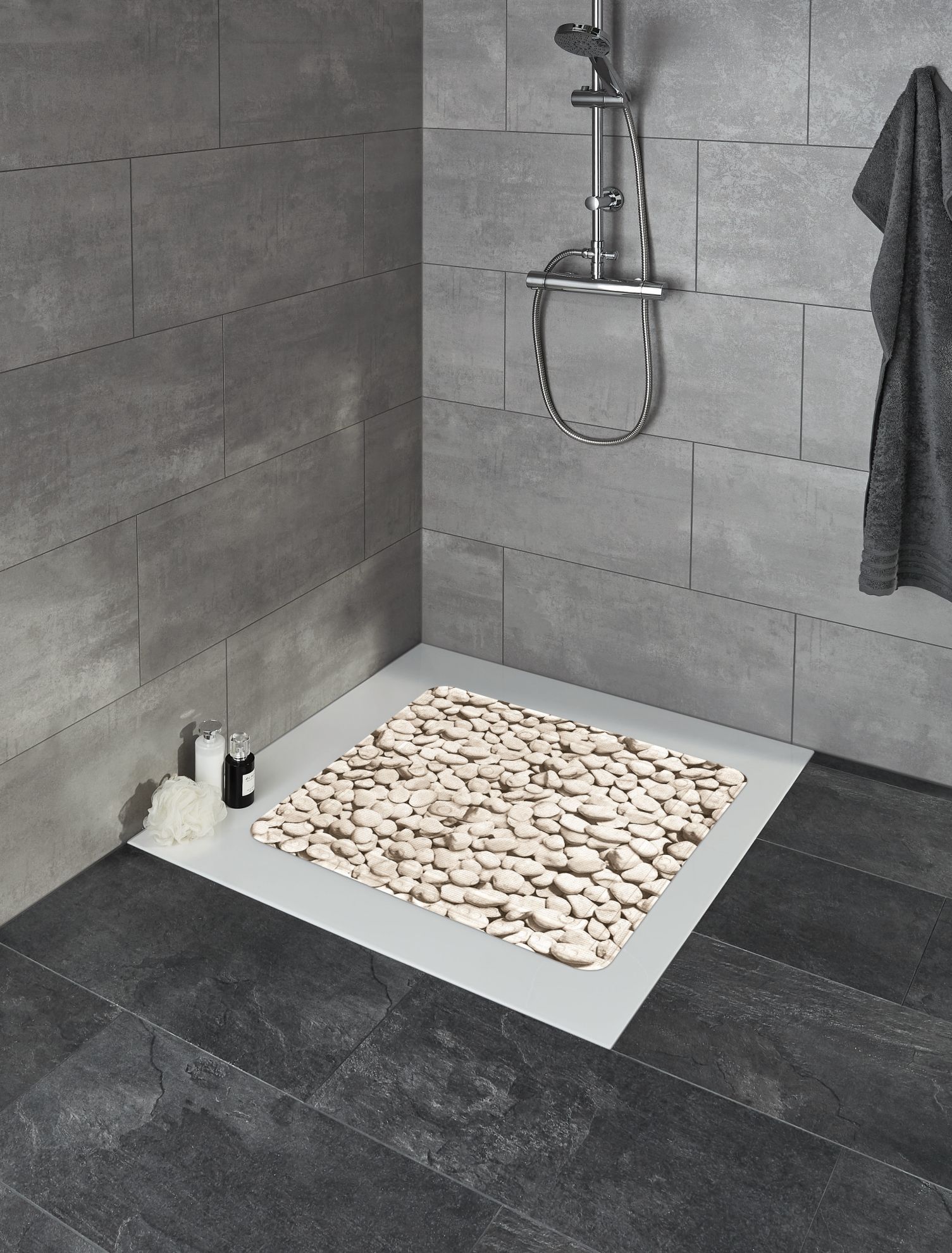 Kleine Wolke Stepstone mata antypoślizgowa 55x55 cm beżowa wzór kamienie 4387202002